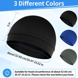 Opvixi 3 pcs Skull Caps, Lightweight Helmet Liner, Breathable Cycling Cap, Cooling Sweat Beanie Hat for Men Women Running Cycling Motorcycle Wicking (Black, Gray and Dark Blue)