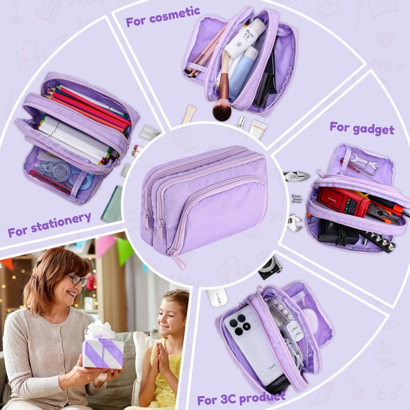 Euqvunn Pencil Case, Large Capacity Pen Case with 3 Compartments,