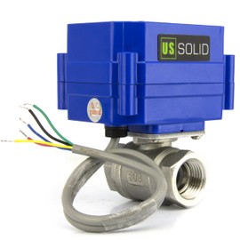 U.S. Solid 1/2" Motorized Ball Valve, Stainless Steel Electrical Valve with Full Port, 9-24V DC, 5 Wire Setup, Compatible with Indicator Lights for Open/Closed Position