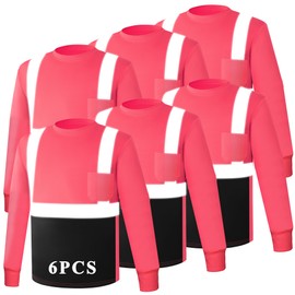 W&H 6PCS Hi Vis Safety Long-Sleeve Shirts, Reflective Birdeyes, Fast-Dry & Breathable with Black Bottom, Ideal for Work & Warehouse 6PCS Pink M