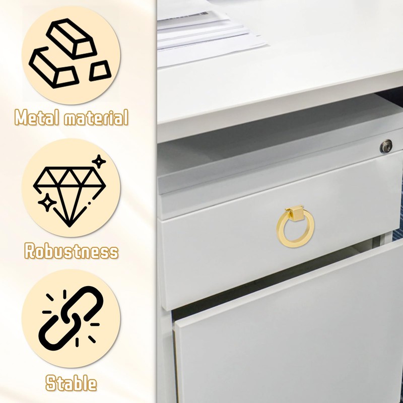 4 Pack Cabinet Knobs, Gold Drawer Pulls, Ring Pulls for