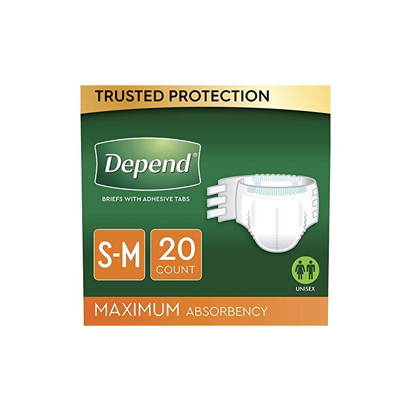 Depend Protection with Tabs Incontinence Underwear, Maximum Absorbency, Small/Medium, 20