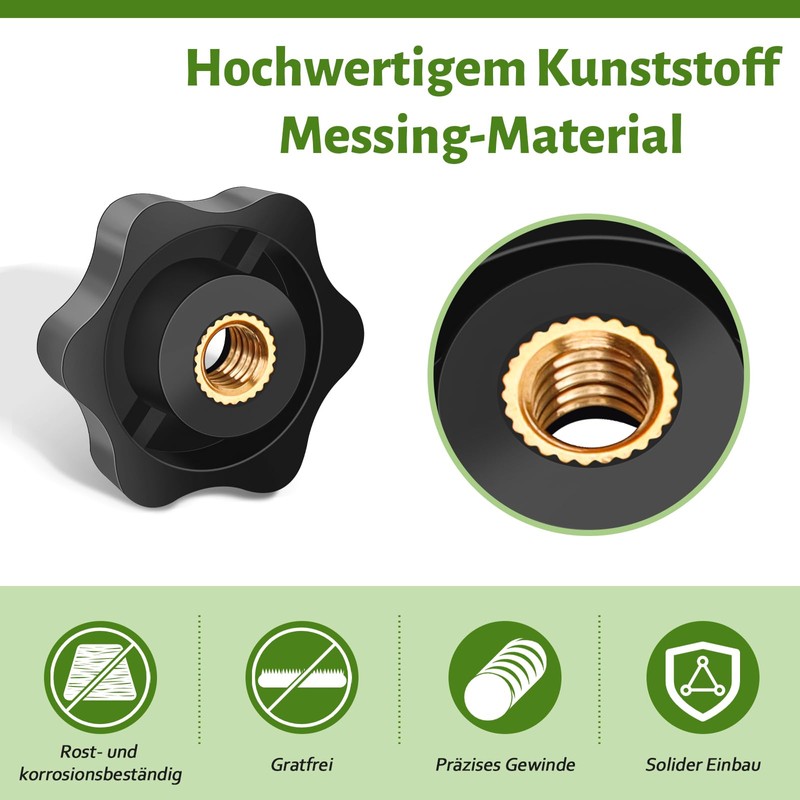 Jeboler 6Pcs M6 Star Clamping Nuts, 38mm Diameter, M6 Thread,