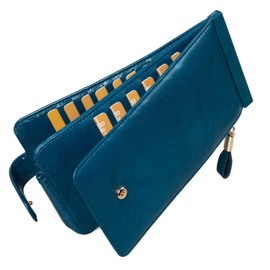 Huztencor Womens Wallet RFID Blocking Wallet Women Leather Bifold Multi Card Case Wallet with Zipper Pocket Vintage Blue