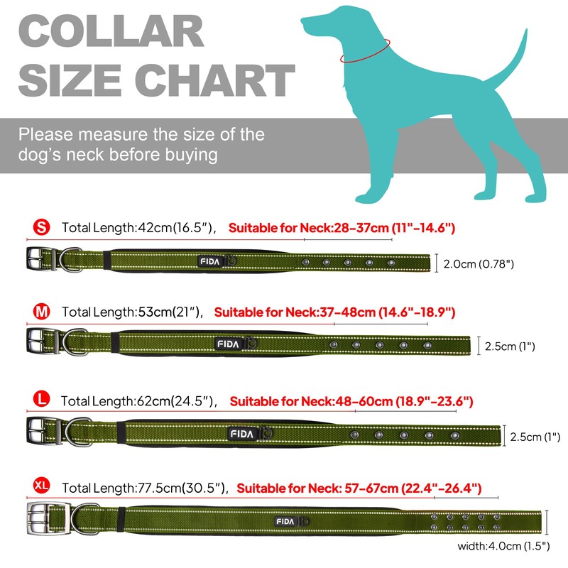 Fida Padded Dog Collar, Metal Belt Buckle Dog Collar with