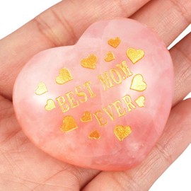 mookaitedecor Best Mom Ever Engraved Natural Rose Quartz Heart Shaped Crystal Palm Worry Stone, Healing Crystal Mother’s Day Gift, Love Heart Quartz Crystal Pocket Tumblestone Chakra Reiki Decor