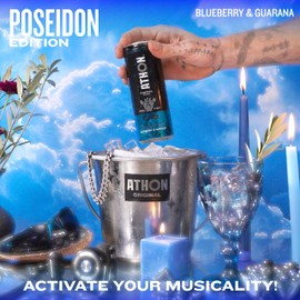 ATHON Natural Energy Drink: Poseidon Blueberry Guarana | Naturally Sweetened | 50 Calories | 10g sugar | L-Theanine and B-Vitamins | 160mg Caffeine | 12 fl oz Cans (12 pack)
