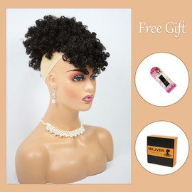 MKJVEN Short Drawstring Ponytail Extension Blonde Afro Puff Drawstring Ponytail With Bangs For Black Women Kinky Curly Mohawk Wigs Hair Clip In Bangs (2#)