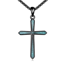 POPLYKE Black Turquoise Cross Necklace for Women 925 Sterling Silver Cross Pendant Necklace Turquoise Jewelry for Women