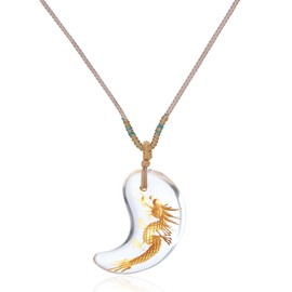COAI Crystal, Dragon Carved, Lucky Amulet, Magatama Necklace, Adjustable Length, Women's, Crystal Nylon, Quartz
