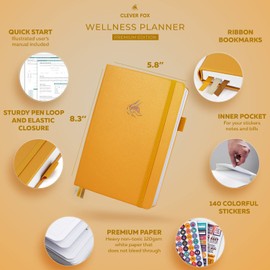 Clever Fox Wellness Journal – Weekly & Daily Health and Wellness Log, Food Journal & Meal Planner Diary for Calorie Counting, Notebook for Medical Condition Tracking, A5 – Amber Yellow