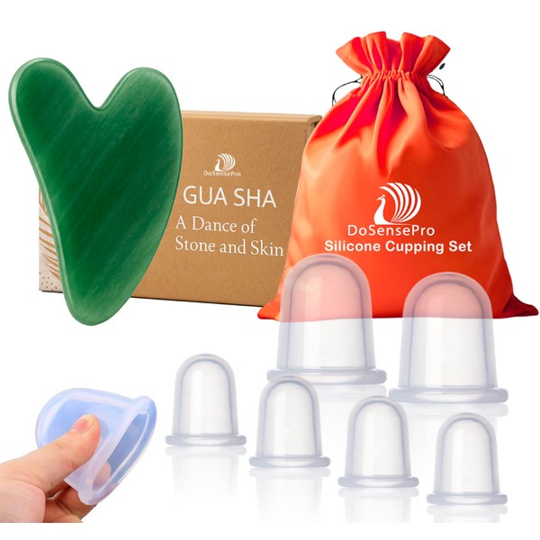 DoSensePro Silicone Body Cupping Set (6-Pack) & Jade Gua Sha