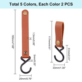 AHANDMAKER Pack of 10 Leather S-Hooks for Hanging, S Shelf Hangers Made of Leather, Practical Camping Hooks for Hanging Pots and Pans, Multifunctional Leather Straps with Hooks for Home Kitchen