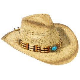 Livingston Men & Women's Woven Straw Cowboy Hat w/Hat Band Decor, Oval Bead Nature