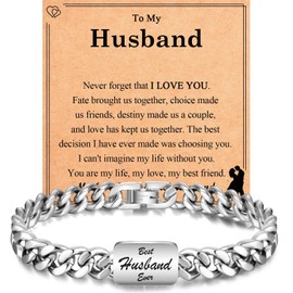EYQV Husband Gifts, Engraved Bracelet Husband Gifts from Wife, Best Husband Christmas Gifts Birthday Gifts Valentines Gifts for Husband Stocking Fillers for Men