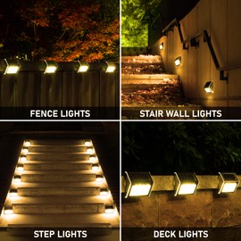 SOLPEX Solar Step Lights, 6 Pack Solar Stair Lights, Outdoor Fence Lighting, Solar Powered Deck Lights Waterproof 4 LEDs for Stairway Patio Porch Pathway Walkway Garden (Warm White)