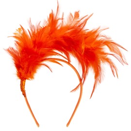 GHGMAO Feather Headband Fascinator for Women Halloween Christmas Cocktail Tea Party 20s 50s 80s Headband Hat (Orange)