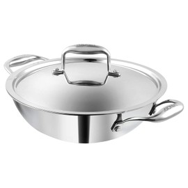 Vinod Platinum Triply Stainless Steel Kadai | Suitable For Indian Cooking, Sauces, Stews, Soups | Extra Deep Kadai With Lid | Induction, Electric Friendly (26cm)