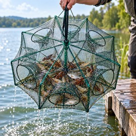 65cm 8-Hole Foldable Fishing Net for Shrimp, Crayfish & Small Fish – Nylon Mesh Drive-In Net for Outdoor Fishing