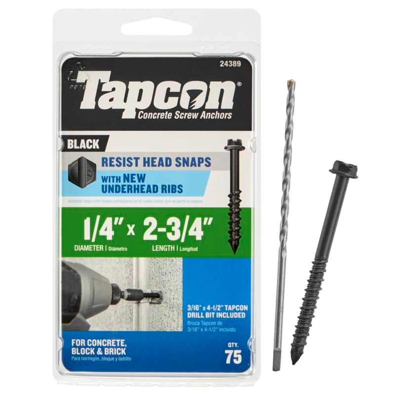Tapcon 24389 1/4" X 2-3/4" HEX Head Black Screw Anchor