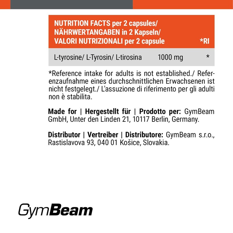 GymBeam L-Tyrosine (1000 mg) - Non-Essenzelle Amino Acid, Practical Capsules,