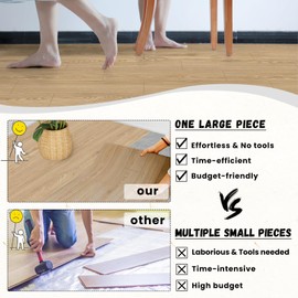 WIFEA Self Adhesive Vinyl Flooring Roll 23.6"x 118"/19 Sq.Ft Wood Grain Peel Stick Floor Tiles, Wear-Resistant and Waterproof Vinyl Plank Flooring for Bedroom Living Room Office Balcony Light Walnut