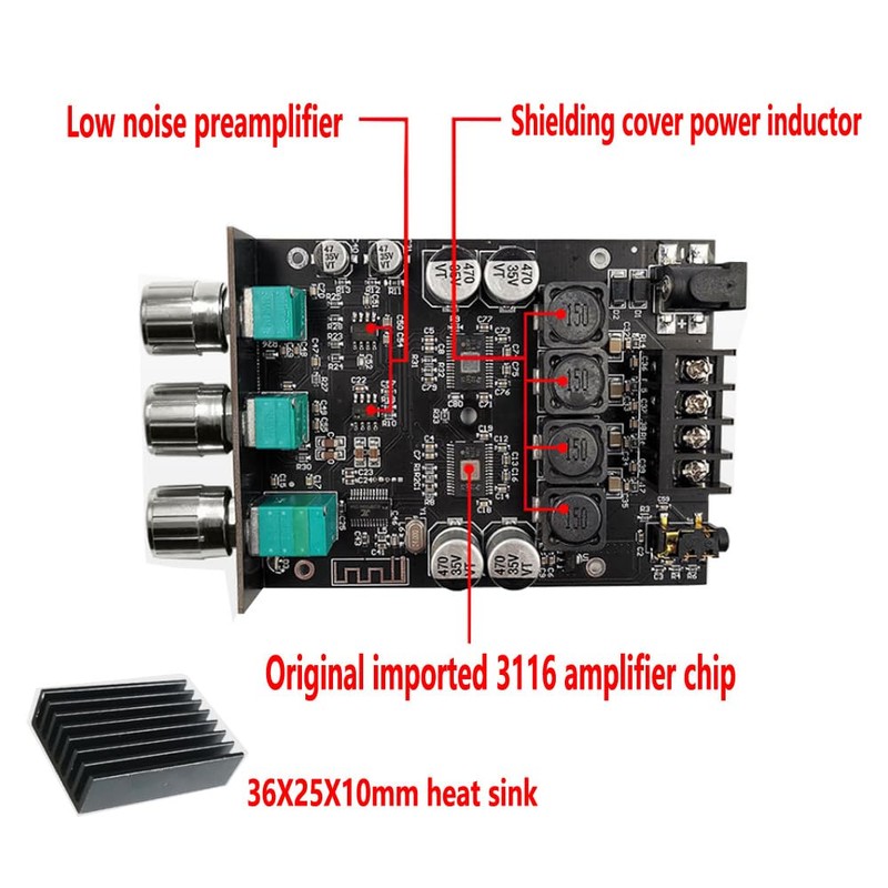 2PCS ZK-1002T 5.0 Amplifier Board 2.0 200W HiFi Subwoofer Audio