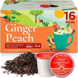 Gya Tea Co Ginger Peach Black Tea Pod (16 ct) - High Caffeinated Hot or Iced Tea with Fruity & Sweet for Refreshed & Energy