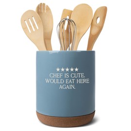 Elanze Designs 5 Five Star Review Chef Culinary Arts Ceramic Cork Bottom Sky Blue Large Capacity Utensil Holder Crock for Countertop Storage, Stylish & Durable for Spoons, Spatulas, and Cooking Tools