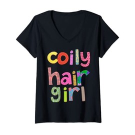 Womens Coily Hair Girl Curly Black Afro Queen Melanin Poppin V-Neck T-Shirt
