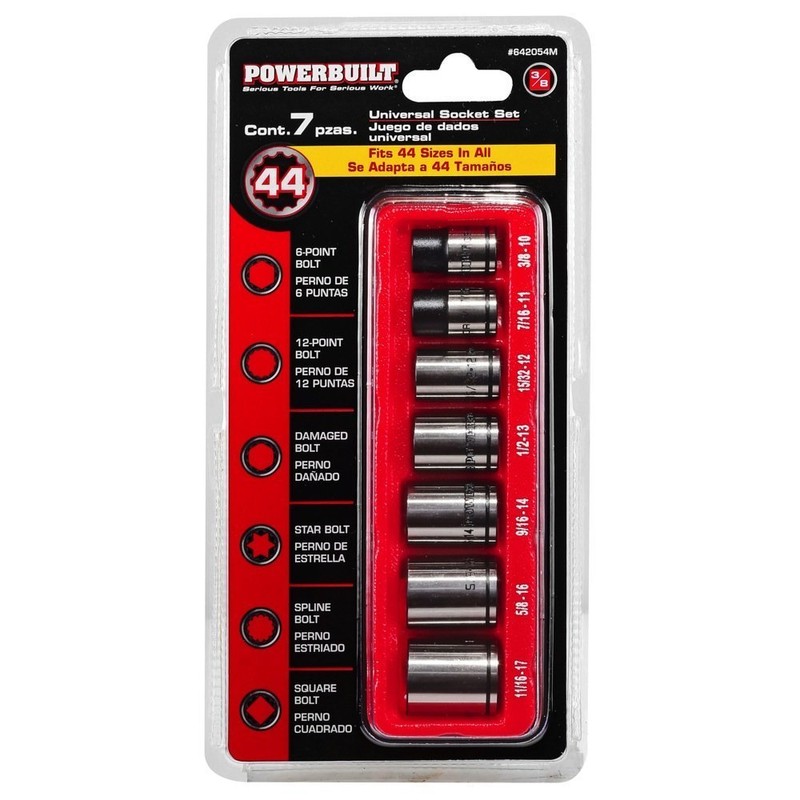 Powerbuilt 3/8-Inch Drive Universal Socket Set, 7 Piece, Fits SAE
