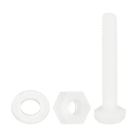 sourcing map 300 Pcs/100 Sets Nylon Hex Bolts, M4 x 25mm Plastic Full Threaded Hex Head Screws Bolts and Nuts with Flat Washers for Machinery Electronics Industrial Accessories, White