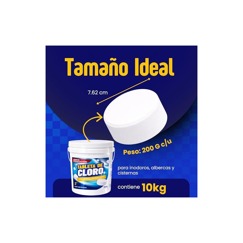 10 KG Tabletas Tricloro 3'' para Albercas, Jacuzzis, Depósitos de
