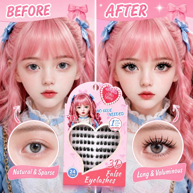 Little Princess 3D False Eyelashes - No Glue Needed Cluster