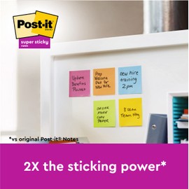 Post-it Super Sticky Notes Oasis Color Collection, Pack of 5 Pads, 90 Sheets per Pad, 76 mm x 76 mm, Blue, Green - Extra Sticky Notes For Note Taking, To Do Lists & Reminders