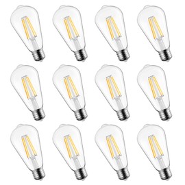 Brightown 12 Pack LED Edison Bulbs, 6W, Equivalent 60W, High Bright 2700K Warm White,750 Lumens, Non-Dimmable, E26 Medium Base ST58 Antique Filament Bulbs with 83+ CRI for Ceiling Fan Bathroom Porch