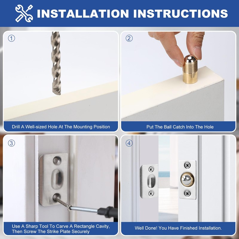 2 PCS Ball Catch for Top of Door, Closet Door