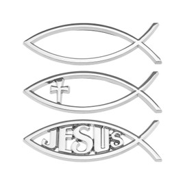 3 x 3D Fish Jesus Car Sticker 3 Styles Cross Christian Fish Emblem Metal Car Window Computer Laptop Luggage Refrigerator Silver