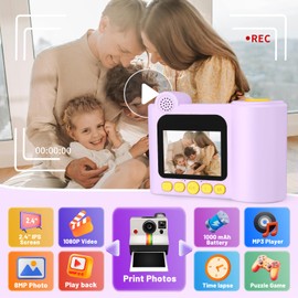 AKTETCN Kids Camera Instant Print Toys, 1080P HD Digital Toddler Camera Toys with 32G SD Card, 3 Rolls Paper & 6 Color Pens, Birthday presents for Girls & Boys 4 5 6 7 8 9 10 11 12 Years Old (Purple)