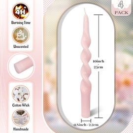 FLAMMUL 10 Inch Spiral Taper Candles - Twisted Candlesticks 4PCS Spiral Candle Sticks Smokeless Taper Candles Dinner Candle Set for Wedding Home Decor(Gradient Pink)