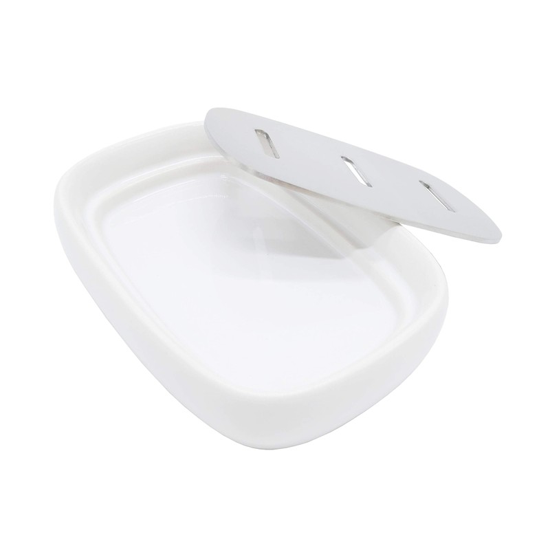 Lofekea Ceramic Soap Dish, Stainless Steel Soap Holder for Bathroom