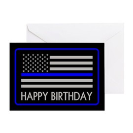 CafePress Police: Happy Birthday (Thin Blue Li Folded Greeting Card Glossy