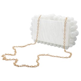 Tngan Women Acrylic Evening Clutch Box Purse Marble Handbag for Wedding Cocktail Party Banquet, White