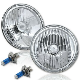 Octane Lighting 7 Inch Halogen H4 Headlight Clear Diamond Crystal Headlamp Sw 60/55W 12V Light Bulbs