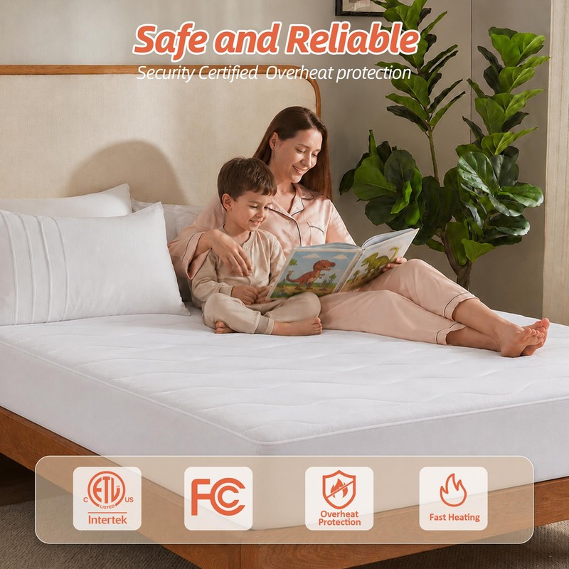 Heated Mattress Pad Queen, Cozy Bed Warmer with Preheat &