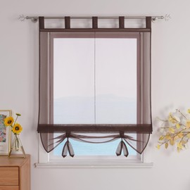 ESLIR Roman Blind with Tabs, Kitchen Curtains, Transparent Tab-Top Blind Curtains, Modern Voile Brown, W x H, 100 x 155 cm, Pack of 1