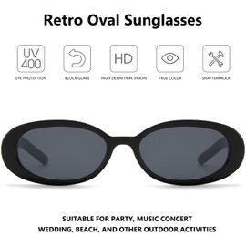 LIKSMU Oval Sunglasses for Women Men Vintage Retro Small 90s Style Trendy Sun Glasses Black