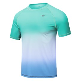 Huayuzh Men's UV Shirt Rash Guard T-Shirt Swimming Shirt Quick-Drying Lightweight Breathable Surfing Fishing Hiking Top, 17-green gradient blue
