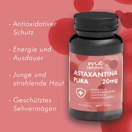 Astaxanthin Hochdosiert 20mg pro Tagesdosis – Natürliches Nahrungsergänzungsmittel aus Haematococcus Pluvialis – 90 Vegane Kapseln – Hergestellt in Italien – Me MyEasy