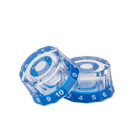 DIAO79NI 4pcs Electric Guitar Knobs Fine 18-Spline Clear Dodecagon Speed Control Volume Tone Knobs for Les Paul Gibson Guitar Accessories Transparent, Blue/White